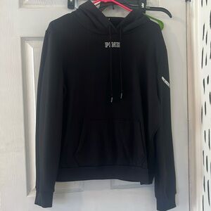 Victoria secret pink hoodie. Black with silver sequins on arm. Size Large large.